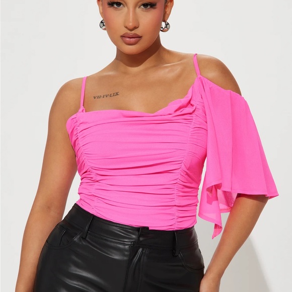 Bodysuit, NWT, Pink In Extra Small, Cute One Sleeve - Picture 3 of 8